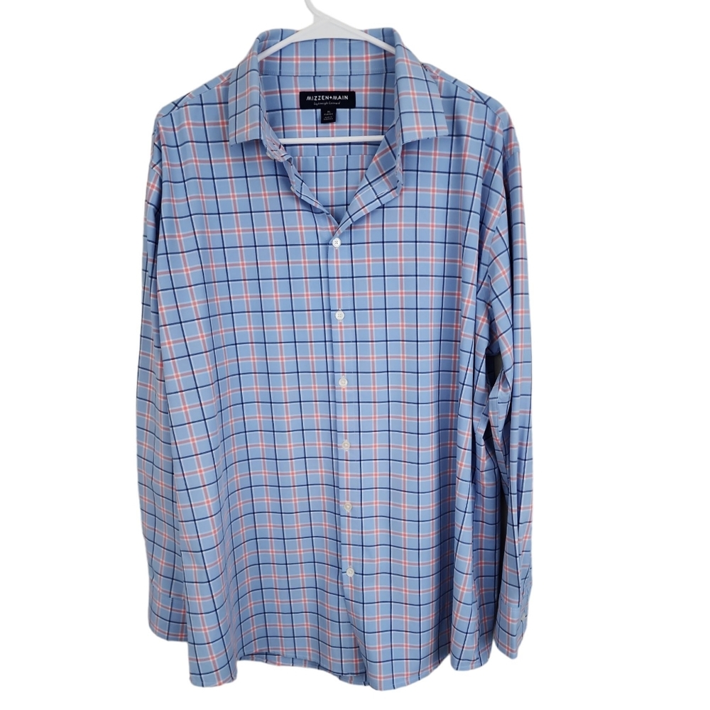 Mizzen + Main Men's Long Sleeve Plaid Button Up Lightweight leeward Blue…